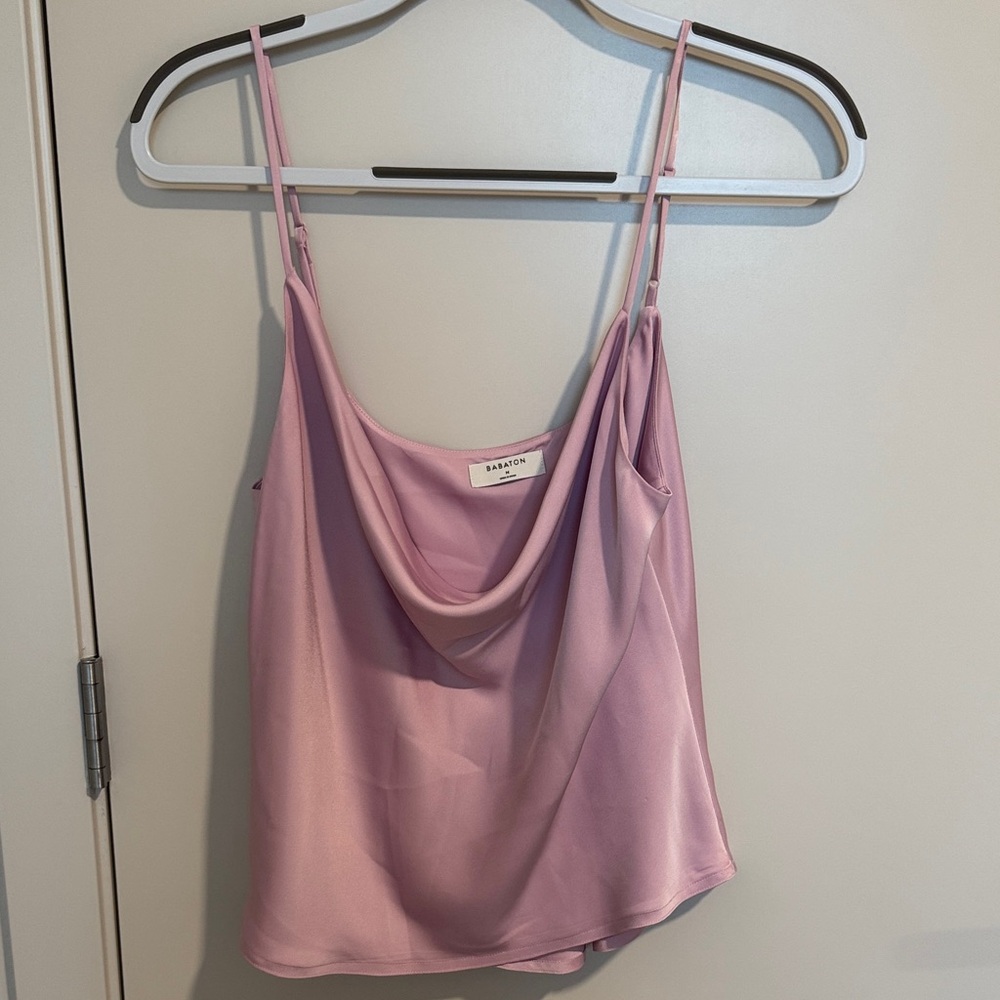 Babaton Pink Satin Cowl Neck Blouse